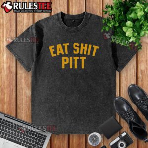 Official Eat Shit Pitt West Virginia Mountaineers Football washed t-shirt in blue with team logo and slogan design.