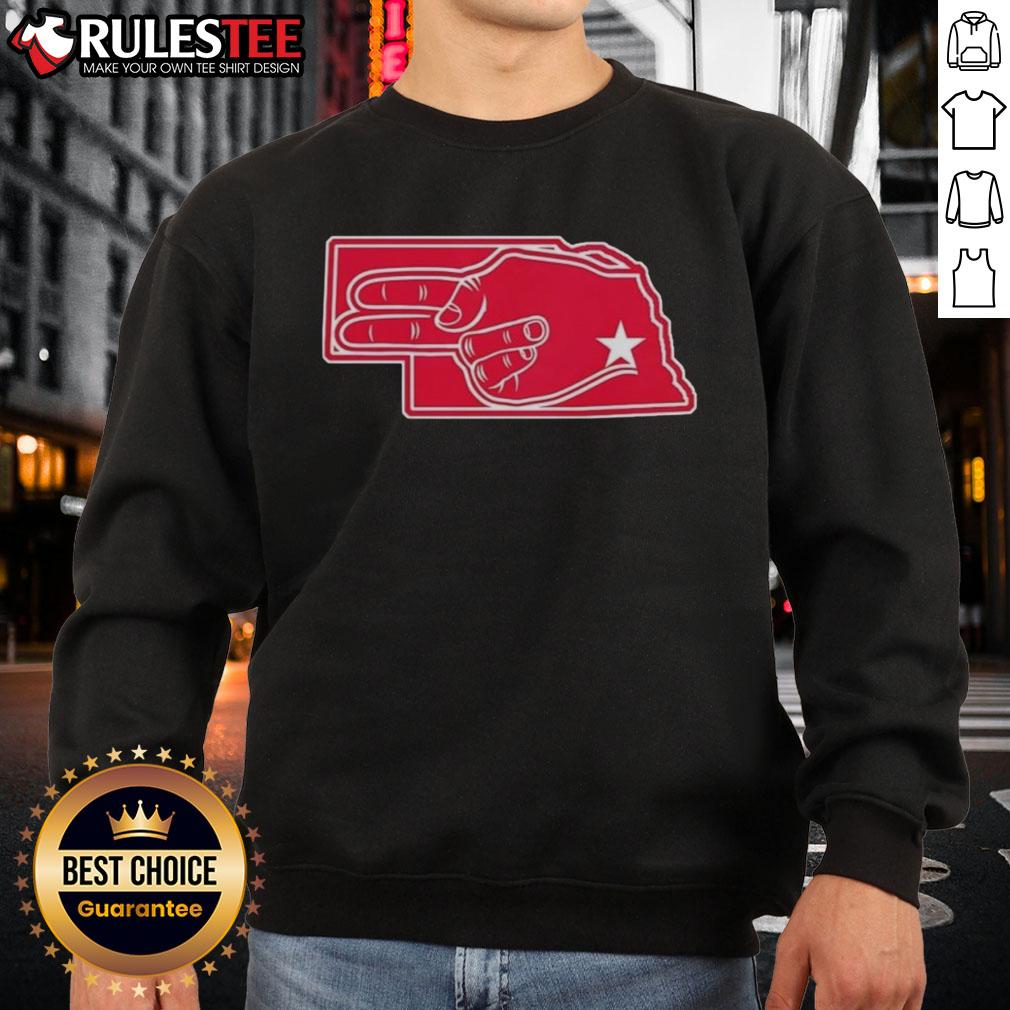 Official Fingers Nebraska Map Sweatshirt featuring a detailed Nebraska map design, perfect for fans and locals.