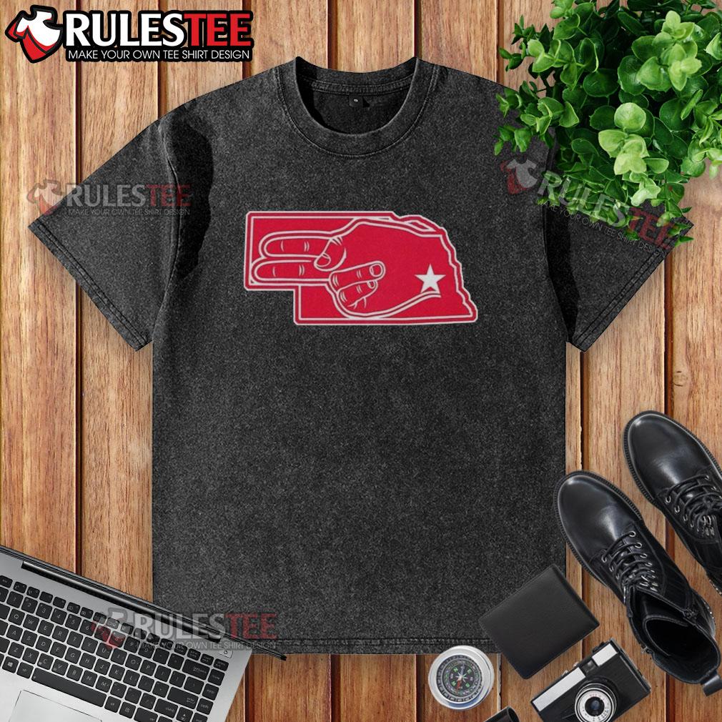 Official Fingers Nebraska Map washed t-shirt featuring a colorful map design and casual style for fans.