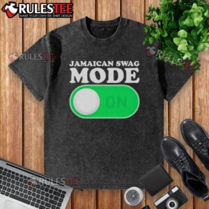 Official Jamaican Swag Mode On washed t-shirt featuring vibrant colors and a stylish design, perfect for casual wear.