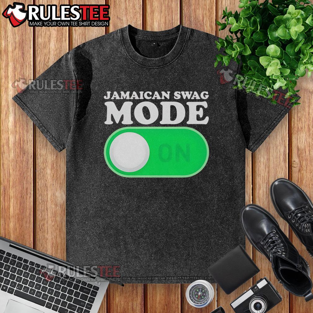 Official Jamaican Swag Mode On washed t-shirt featuring vibrant colors and a stylish design, perfect for casual wear.
