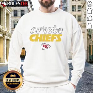 Official Kansas City Chiefs Football youth sweatshirt featuring love hand signals for fans and players.