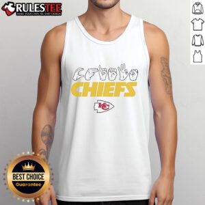 Official Kansas City Chiefs Football youth tank top featuring love sign and hand signals design for young fans.
