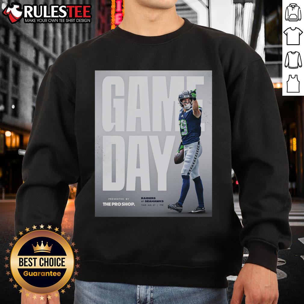 Official Las Vegas Raiders vs Seattle Seahawks NFL preseason game day sweatshirt featuring team logos and vibrant design.