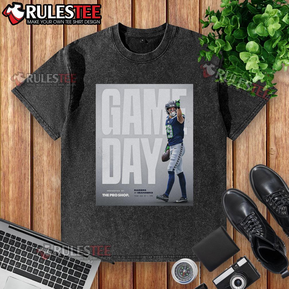 Official Las Vegas Raiders vs Seattle Seahawks NFL preseason game day washed t-shirt featuring team logos.