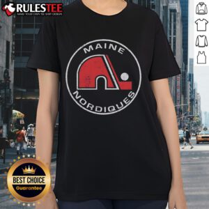 Official Maine Nordiques 1973 ladies tee featuring vintage design and team logo, perfect for fans and collectors.