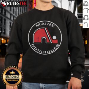 Official Maine Nordiques 1973 sweatshirt in vibrant colors, showcasing retro sports fashion and team pride.
