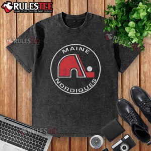 Official Maine Nordiques 1973 washed t-shirt featuring vintage logo, perfect for sports fans and collectors.