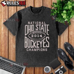 Alt Text: Official Ohio State Buckeyes National Champions 2014 washed t-shirt featuring team logo and championship details.