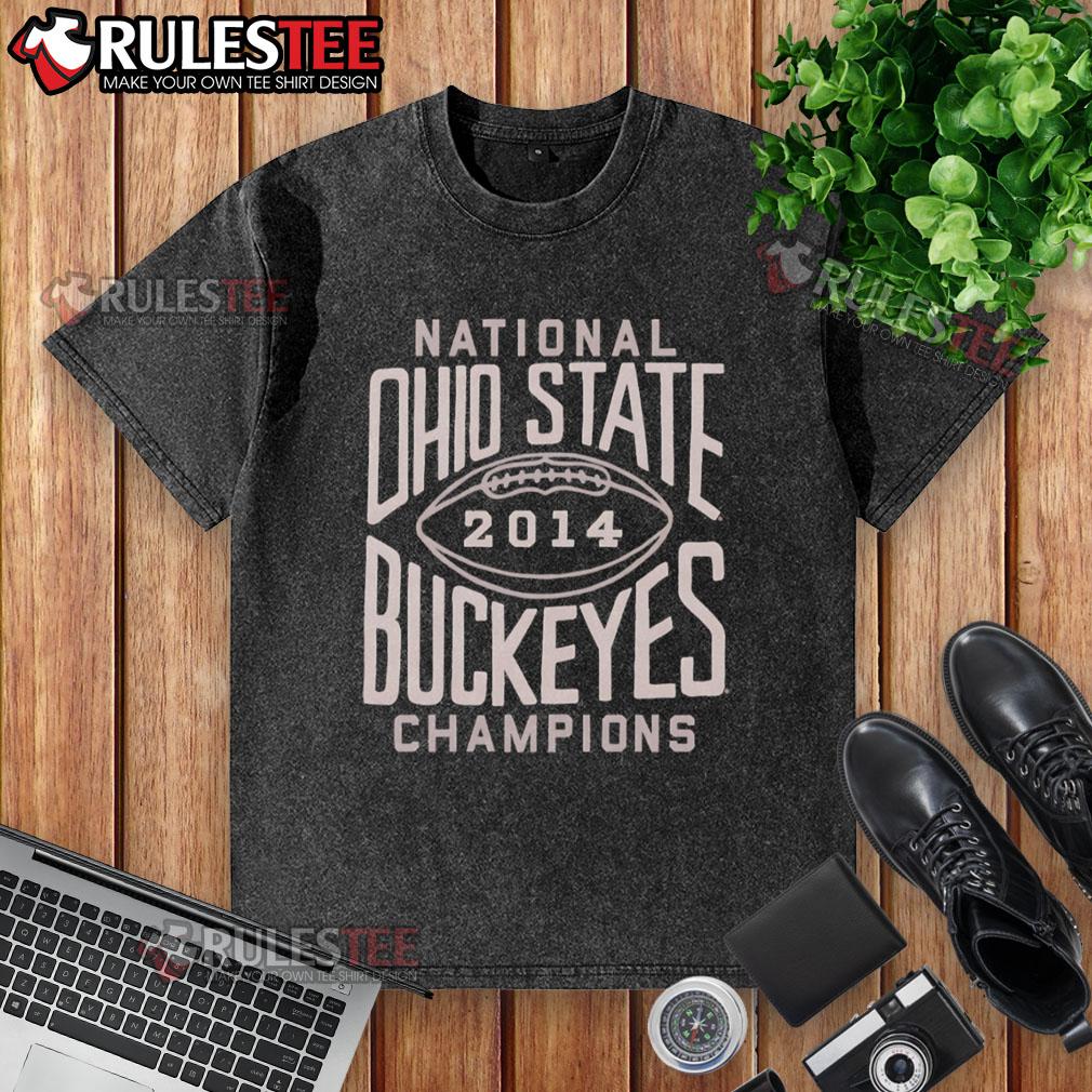 Alt Text: Official Ohio State Buckeyes National Champions 2014 washed t-shirt featuring team logo and championship details.