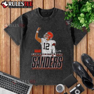 Alt Text: Shedeur Sanders Cleveland Browns Believe Signature Raise Your Fist T-Shirt, showcasing a stylish design and team spirit.