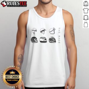 Official The Race Helmet Evolution Tank Top showcasing a stylish design for racing enthusiasts and sports fans.