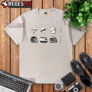 Official The Race Helmet Evolution Washed T-Shirt featuring a stylish helmet graphic and comfortable fit for racing fans.