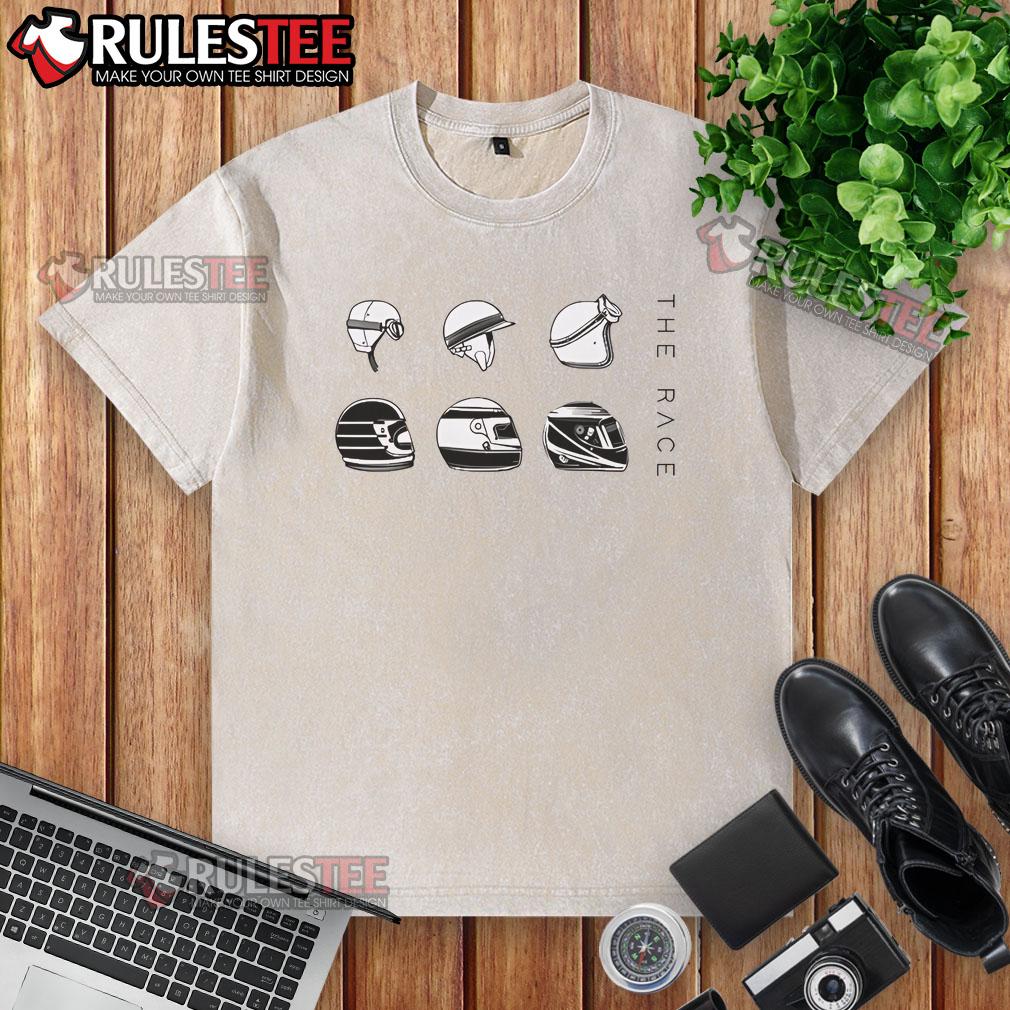 Official The Race Helmet Evolution Washed T-Shirt featuring a stylish helmet graphic and comfortable fit for racing fans.