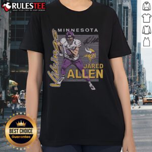 Official Vikings Jared Allen signature ladies tee featuring bold team graphics and a stylish design for fans.