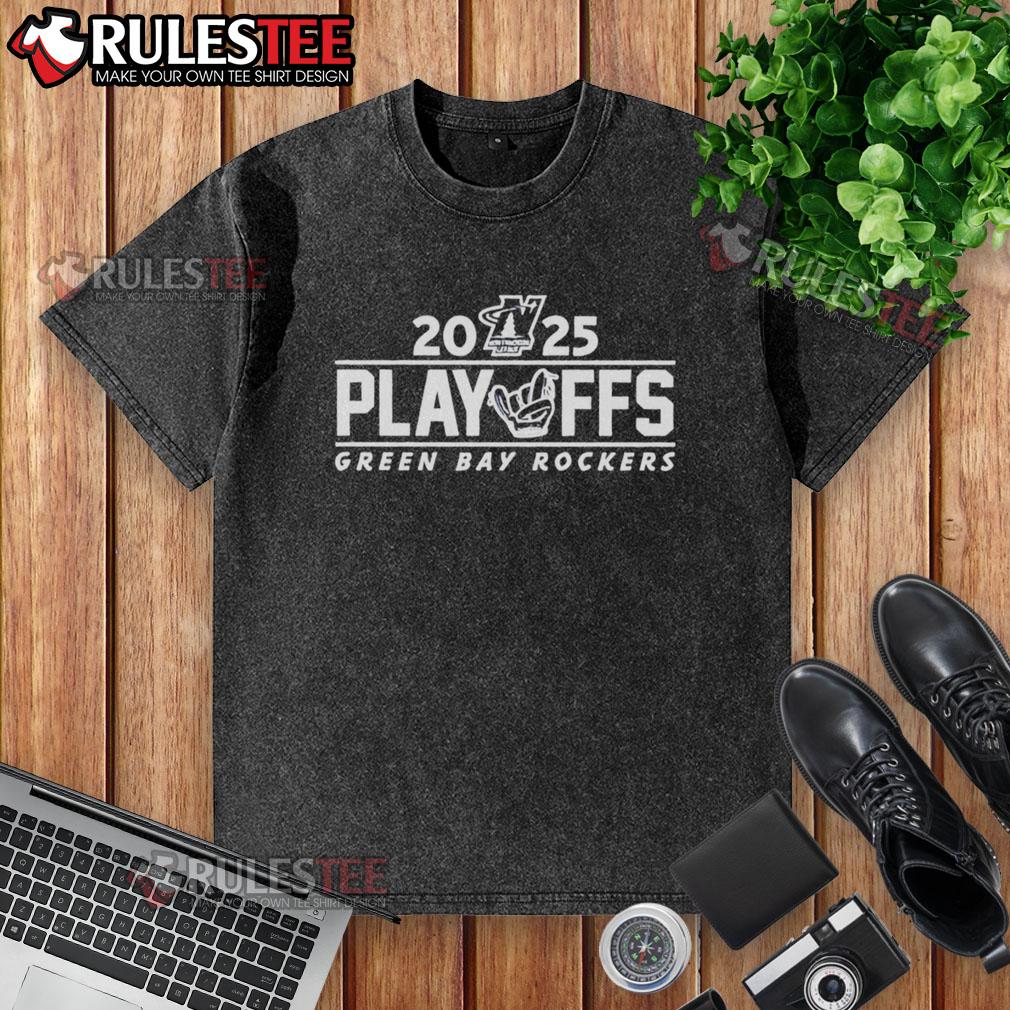 Premium 2025 Playoff Green Bay Rockers washed t-shirt in vibrant green, perfect for fans to show team spirit.