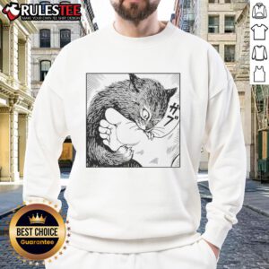 Premium Cat Bites Feet Cartoon Sweatshirt featuring a playful cat design, perfect for cat lovers.