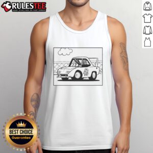 Premium Plymouth classic car cartoon tank top design featuring a vibrant graphic of a vintage car.