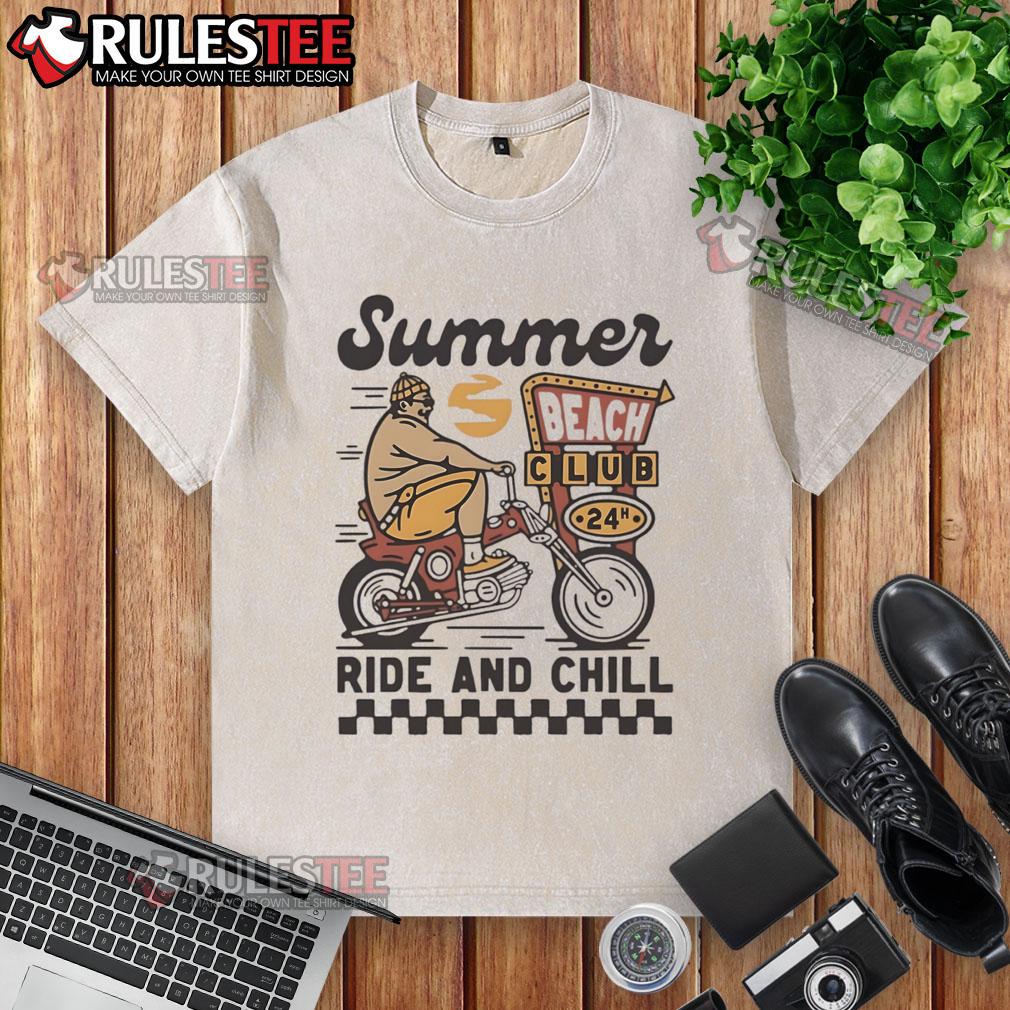 Premium Summer Beach Club 24h Ride and Chill Vintage Washed T-Shirt in soft fabric, perfect for summer outings.