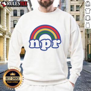 Cozy Pretty NPR Rainbow Logo Sweatshirt featuring vibrant colors and stylish design, perfect for fans of NPR.