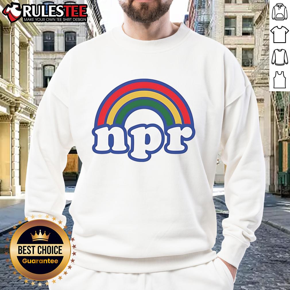 Cozy Pretty NPR Rainbow Logo Sweatshirt featuring vibrant colors and stylish design, perfect for fans of NPR.