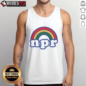 Colorful NPR rainbow logo tank top showcasing vibrant design for fans of NPR and stylish summer wear.