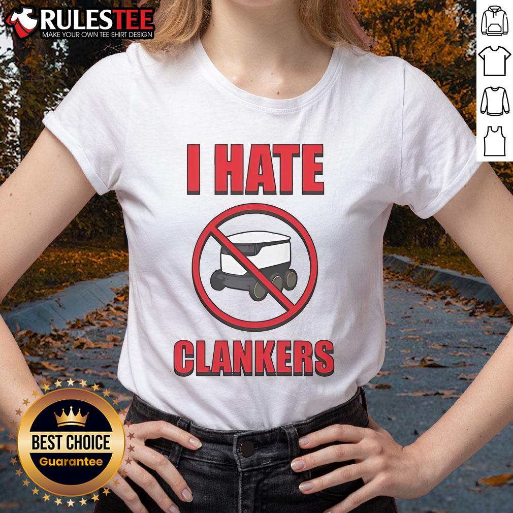 Top I Hate Clankers Ladies Tee in vibrant colors, showcasing a trendy design perfect for casual wear and statement style.