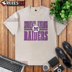 Top Mount Union Raiders logo on a washed t-shirt, showcasing a stylish design for fans of the team.
