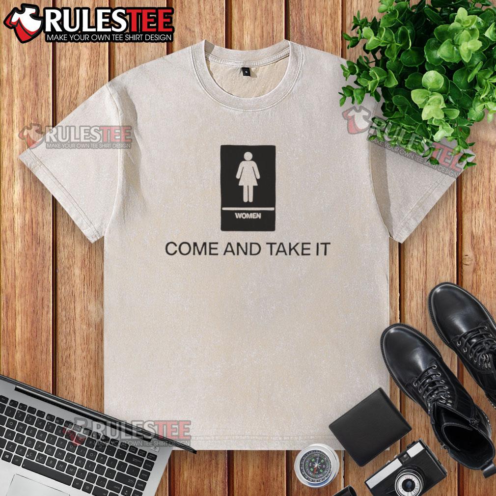 Alt Text: Top Nancy Mace wearing a 'Come and Take It' Congress washed t-shirt, showcasing her support for Second Amendment rights.