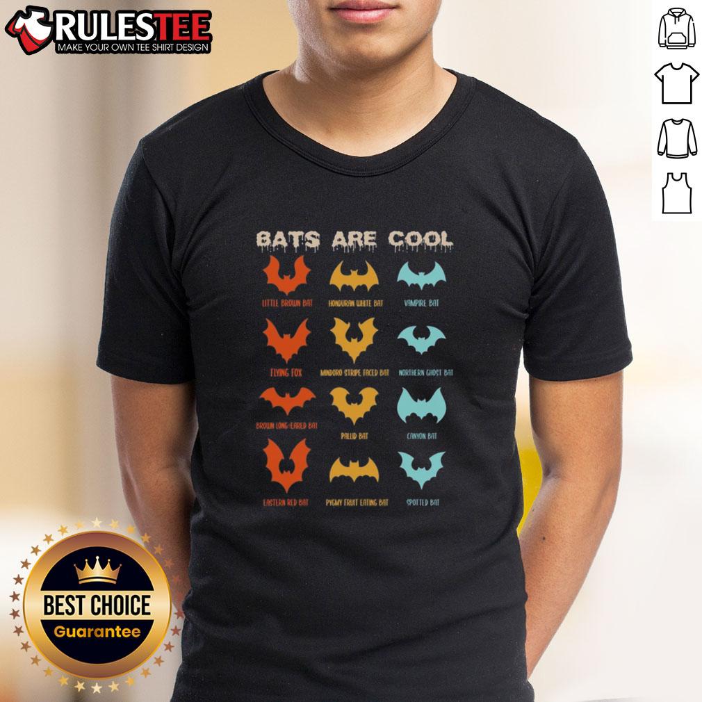 Awesome Bats T-Shirt featuring various bat species and wings, perfect for chiropterologists and bat enthusiasts.