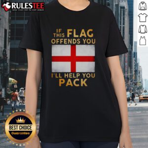 Union Jack flag-themed tee shirt with text 'If This Flag Offends You, I'll Help You Pack' for men and women.