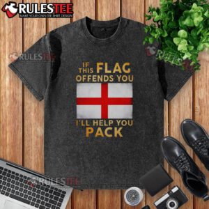 Union Jack shirt with 'If This Flag Offends You, I'll Help You Pack' slogan for Britain fans, showcasing a bold design.