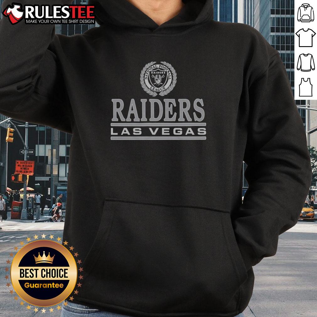 Awesome Las Vegas Raiders crest hoodie featuring team colors and logo, perfect for fans and casual wear.