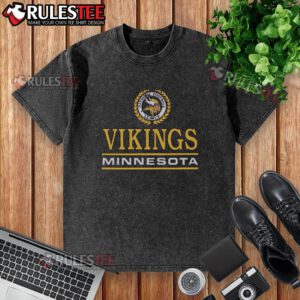Awesome Minnesota Vikings Crest Washed T-Shirt showcasing team pride with a vintage design in purple and gold.