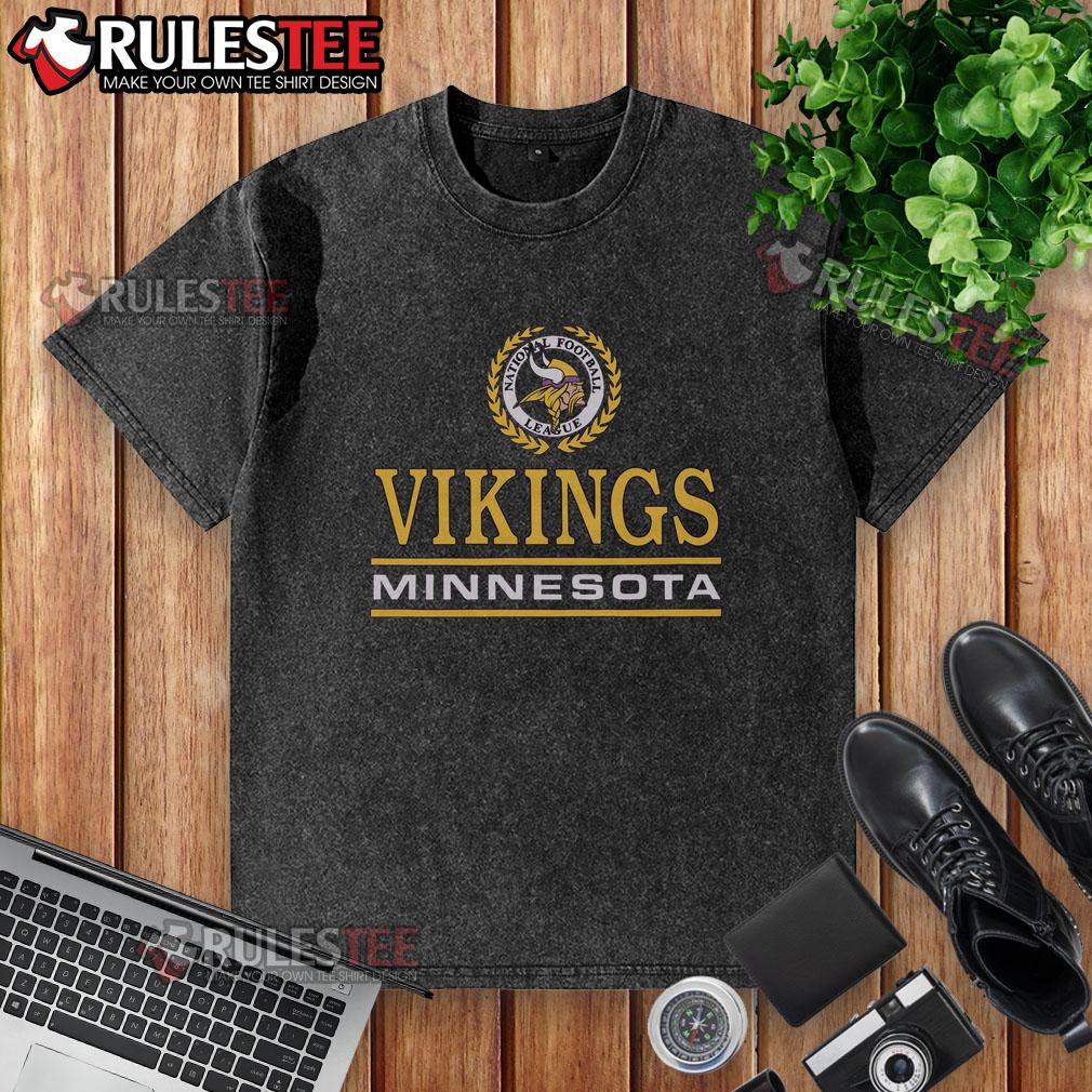 Awesome Minnesota Vikings Crest Washed T-Shirt showcasing team pride with a vintage design in purple and gold.