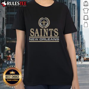 Awesome New Orleans Saints Crest Ladies Tee featuring stylish design and team colors for fans and fashion lovers.