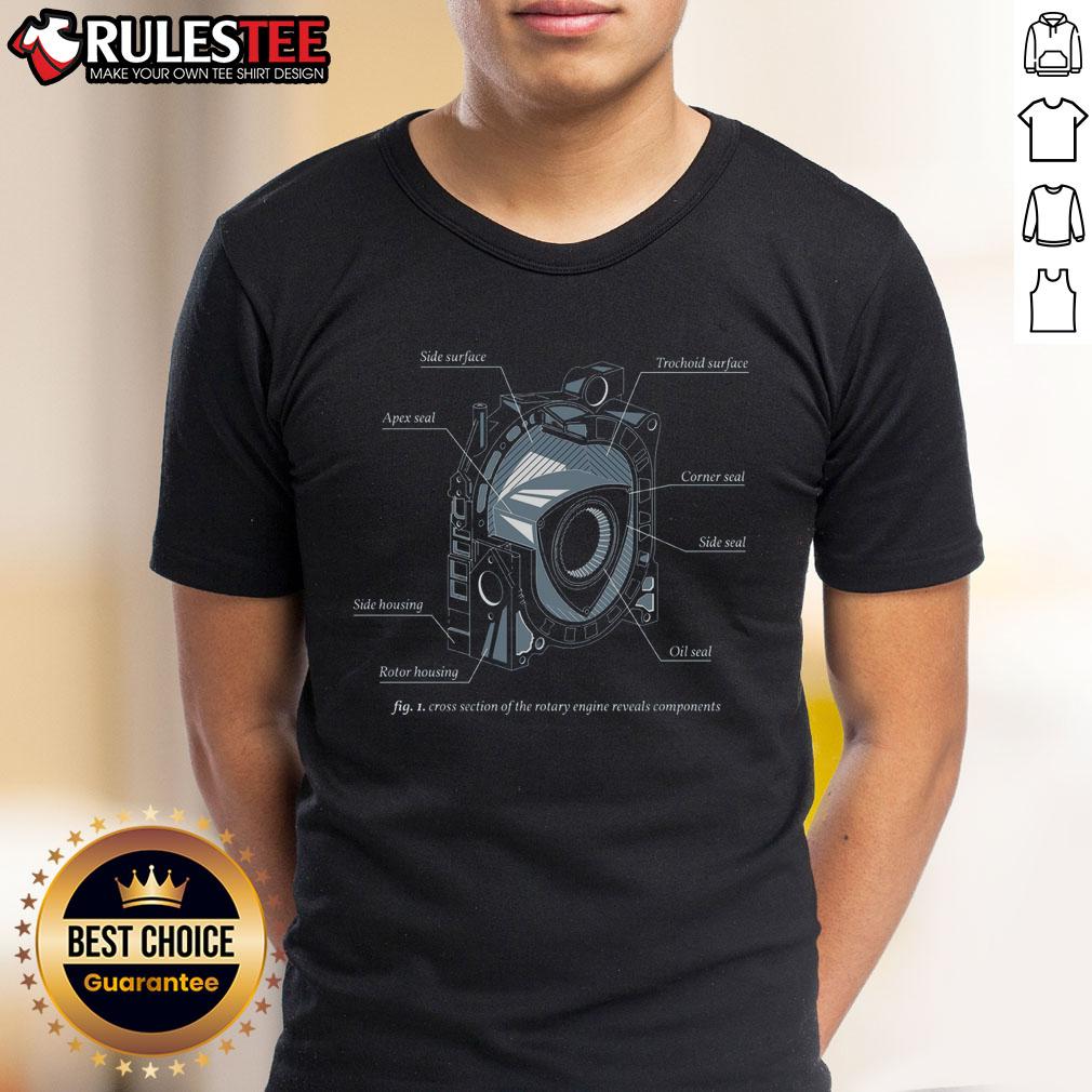 Awesome Rotary Engine Diagram T-Shirt featuring an eccentric design, ideal for car enthusiasts and engineers.