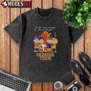 Awesome Peanuts character Georgia Tech t-shirt featuring 'It's the Most Wonderful Time of the Year' design.