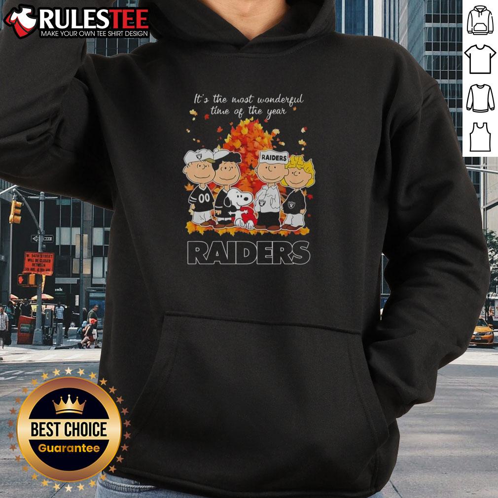 Awesome Peanuts character hoodie featuring Las Vegas Raiders design for the holiday season - It's the Most Wonderful Time!