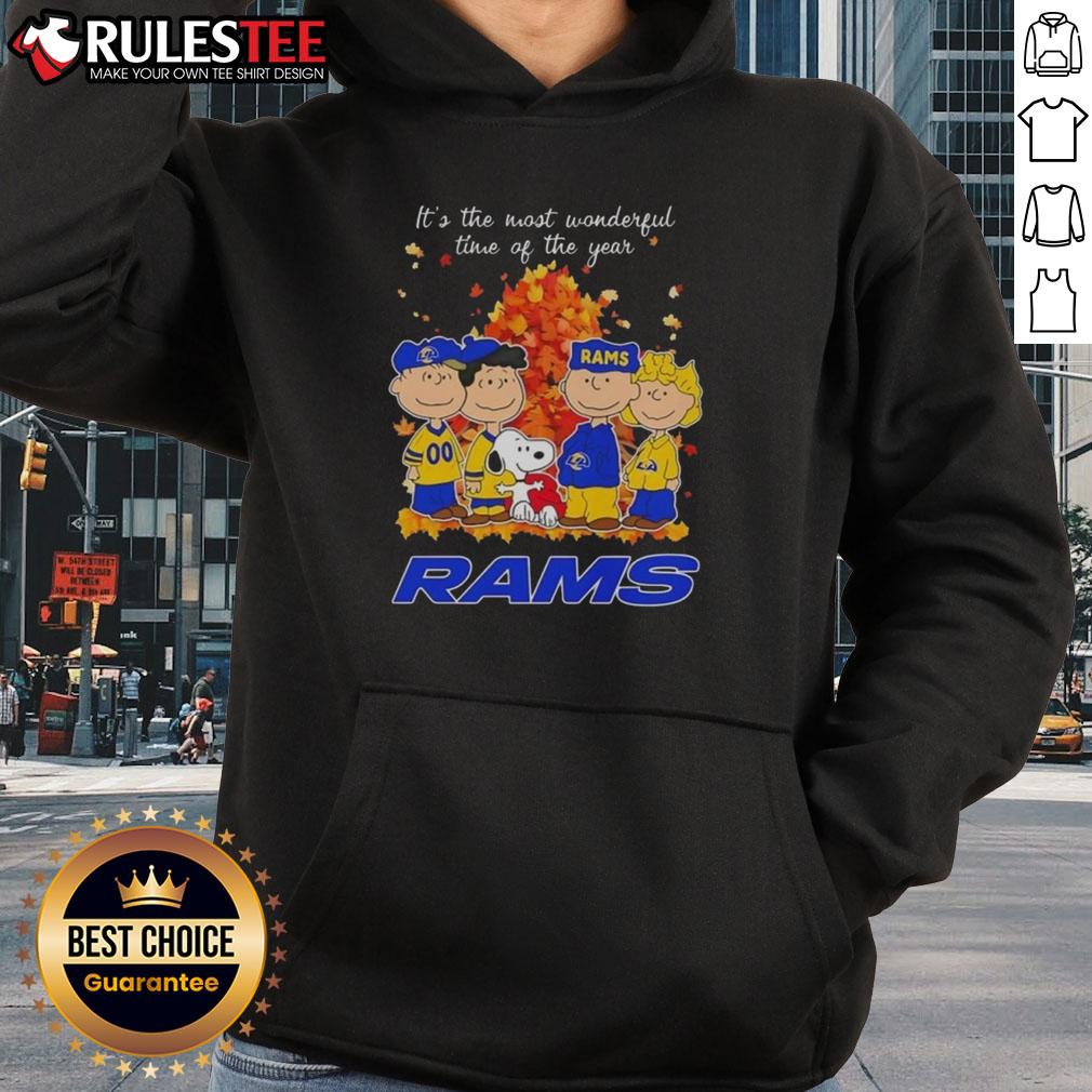 Alt Text: Awesome Peanuts character hoodie for Los Angeles Rams, celebrating the most wonderful time of the year.