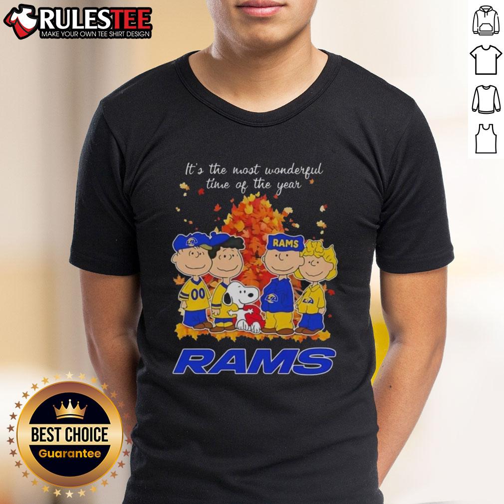 Awesome Peanuts character Los Angeles Rams 'Its The Most Wonderful Time Of The Year' T-shirt for football fans.