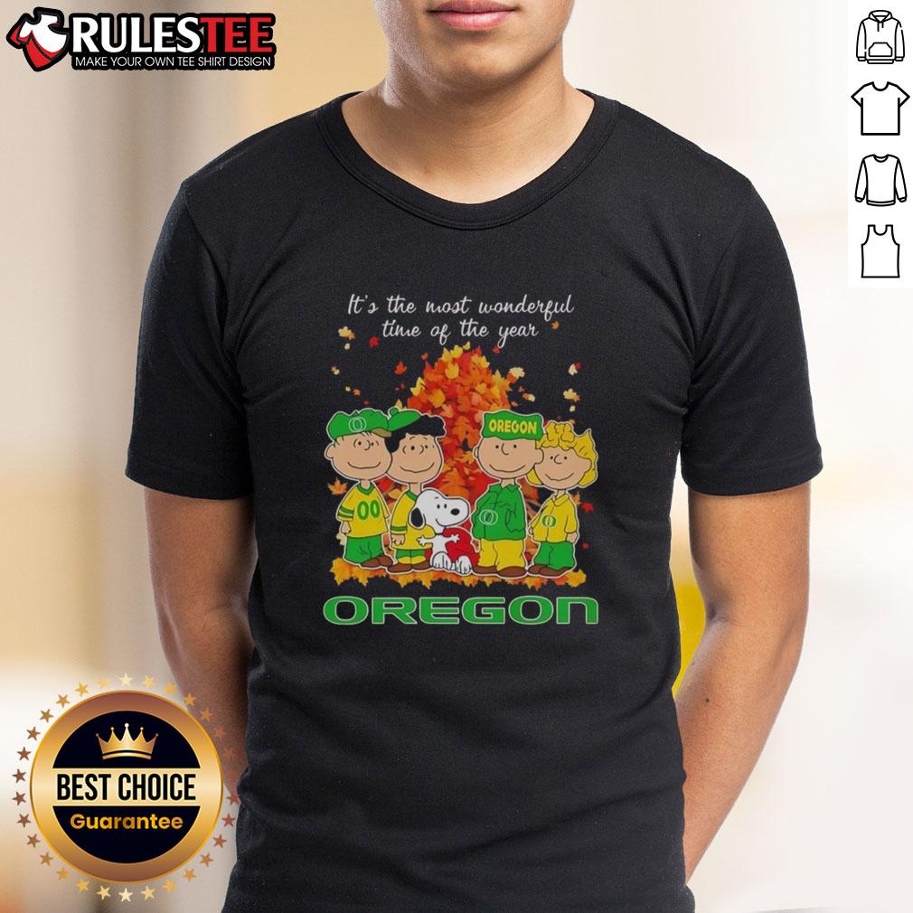 Alt Text: Awesome The Peanuts Character Oregon Ducks T-Shirt for 'It's The Most Wonderful Time Of The Year' celebration.