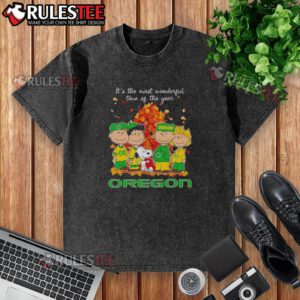 Alt Text: Awesome Peanuts character on Oregon Ducks t-shirt, celebrating the most wonderful time of the year in style.