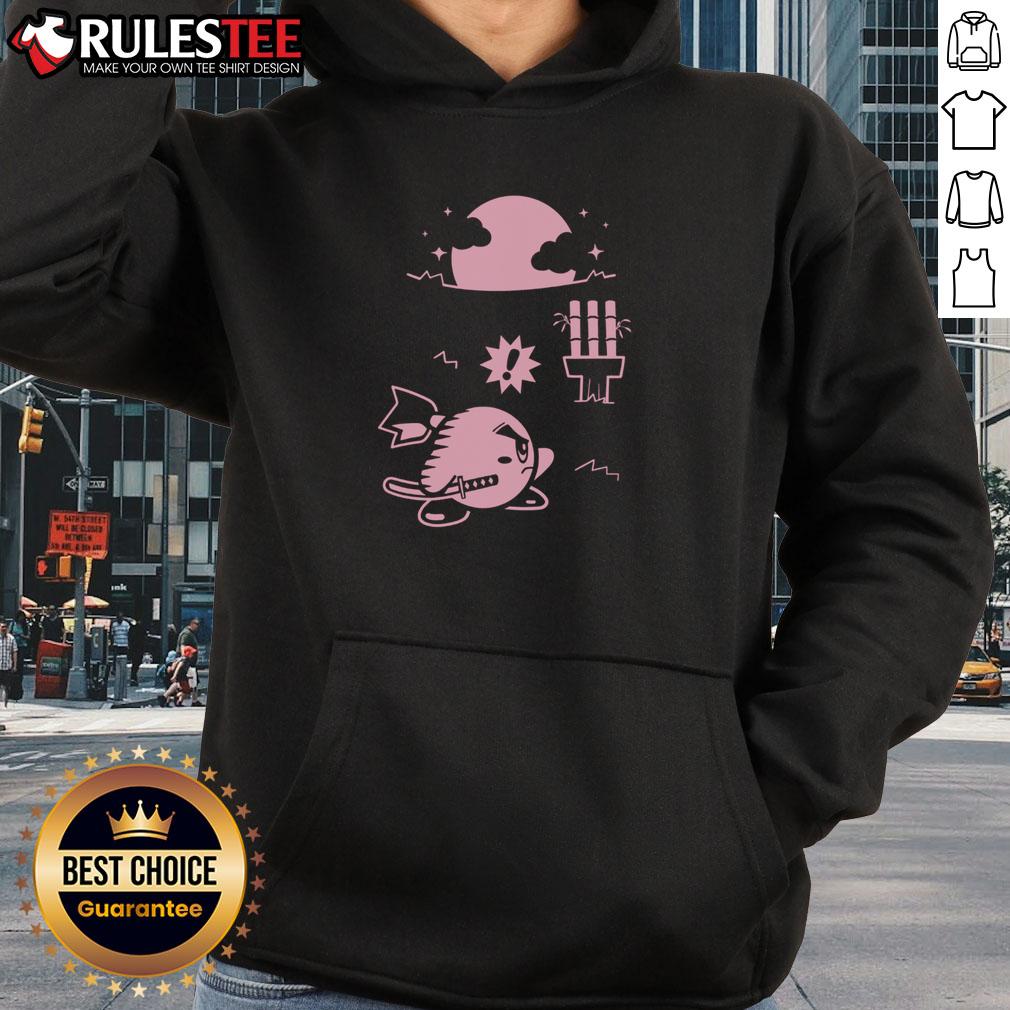Cute pink Ninja Kirby samurai gamer hoodie featuring vibrant colors and playful design for gaming enthusiasts.