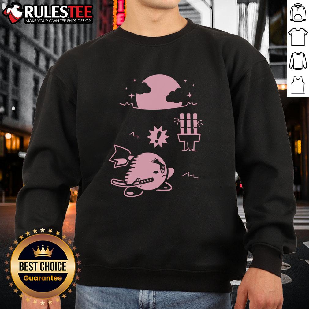 Alt Text: Cute pink ninja Kirby samurai gamer sweatshirt featuring vibrant design, perfect for gaming enthusiasts and fans.