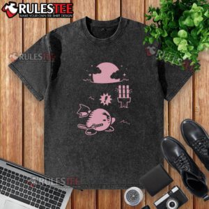 Alt Text: Cute pink Ninja Kirby samurai gamer washed t-shirt featuring vibrant graphics and a playful design for gaming fans.