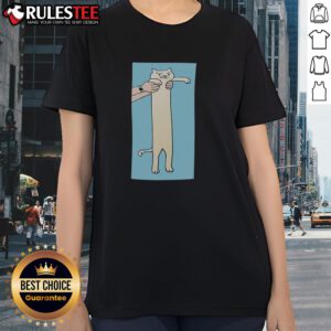 Alt Text: Funny long cat graphic on a cute ladies tee, perfect for cat lovers and casual wear enthusiasts.