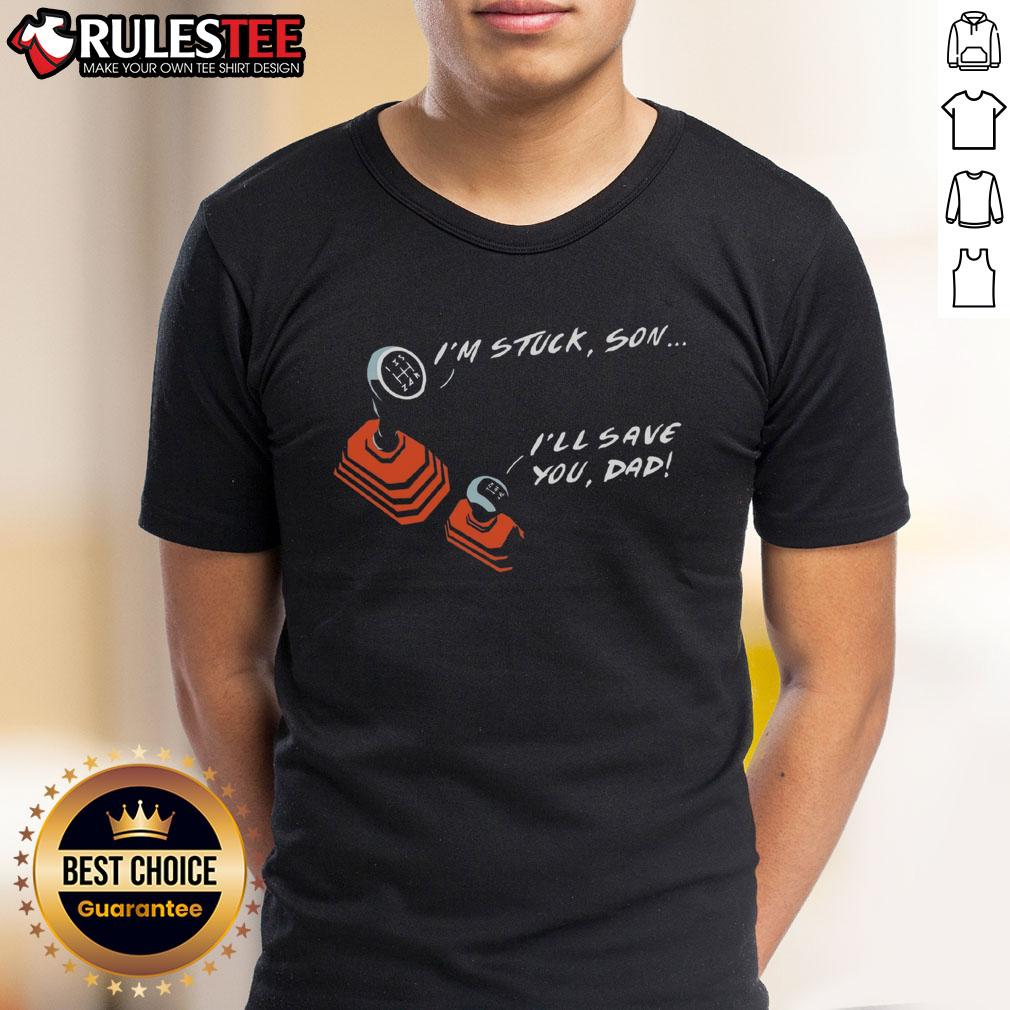 Funny Manual Transmission Dad and Son Gear T-Shirt featuring a playful design celebrating father-son bonding over driving.