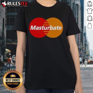 Funny Mastercard logo parody on a ladies tee, featuring humorous 'MasterBate' design for a playful twist.