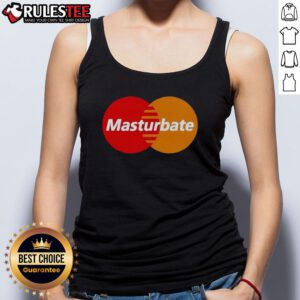 Funny Mastercard parody tank top featuring humorous 'MasterBate' logo design for casual wear and laughter.